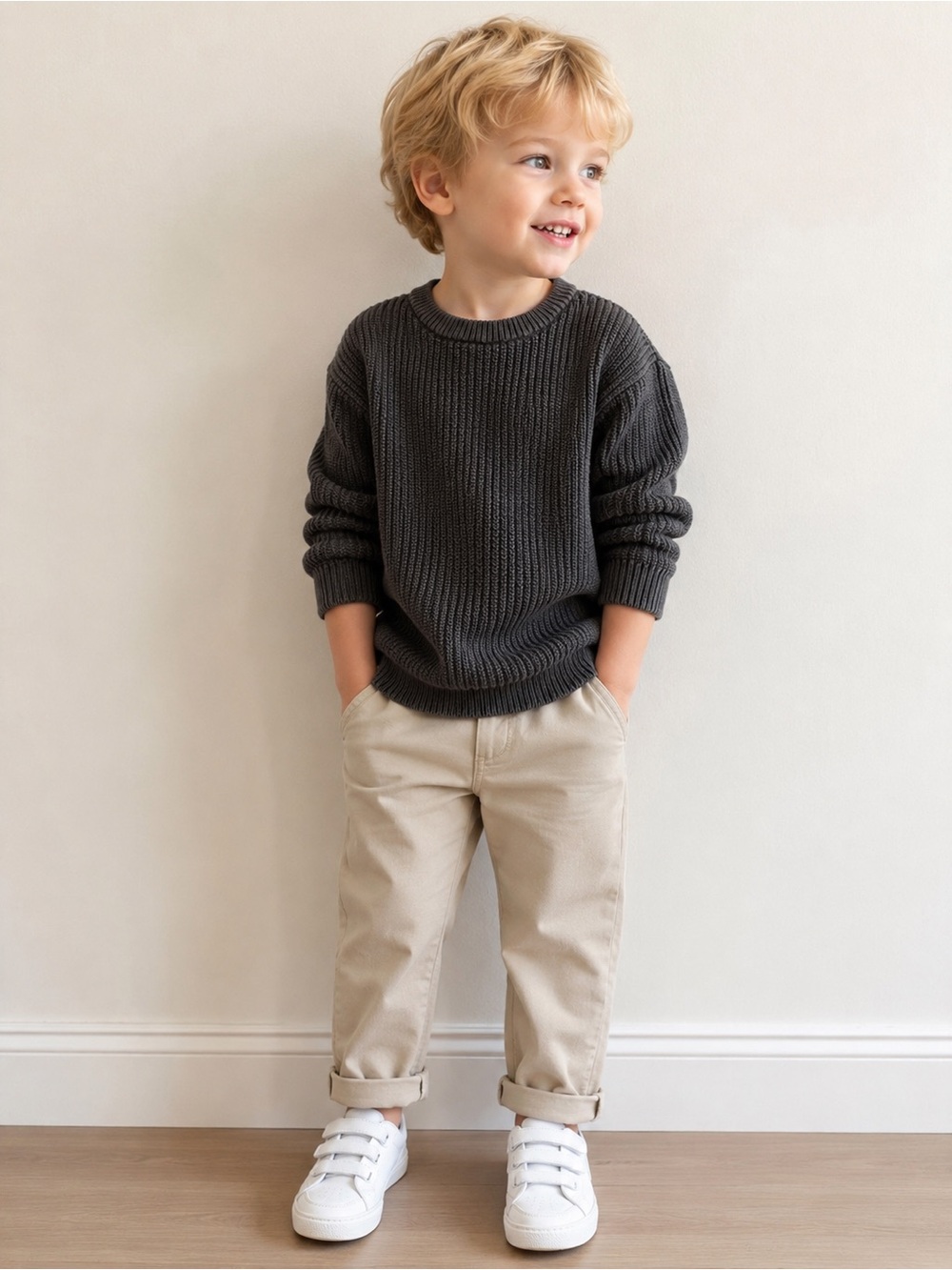 Zara Kids Boys Charcoal Ribbed Knit Sweater 2Y 92 cm